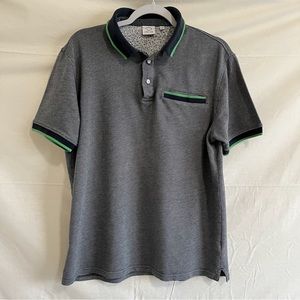 Oscar De La Renta Polo Classic Fit Blue Textured Short Sleeve Shirt Size Large